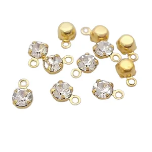 Single Hole Glass Rhinestone Charms DIY Jewelry Findings with Brass Copper Iron Metallic Beads in 4mm 5mm 8mm Sizes