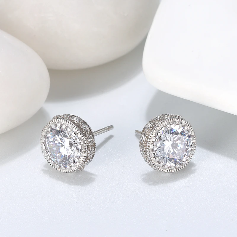 Sterling Silver Cubic Zirconia Large Stud Earrings Oem