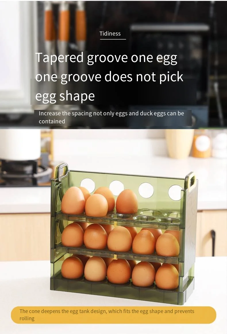 Egg storage box Refrigerator side door food grade egg tray for household kitchen Folding and flipping egg carton details