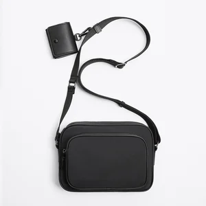 New Fashion 2 in 1 Black Nylon Men's Crossbody Shoulder Sling Side Bag With Earphone Holder for Men