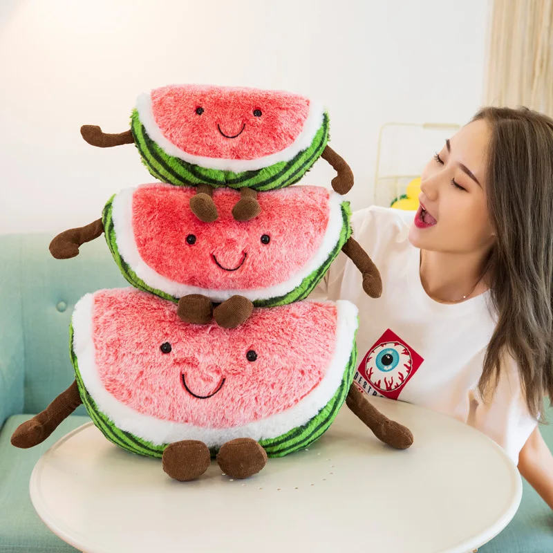 Cute Short Super Soft Plush Simulation Watermelons and Cherries Cotton Stuffed Fruit Girl Pillow Claw Machine Acarde Gift Doll