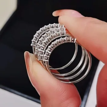 Fashion ring band solid gold 14K white 0.03ct moissanite diamond half eternity engagement/Wedding ring