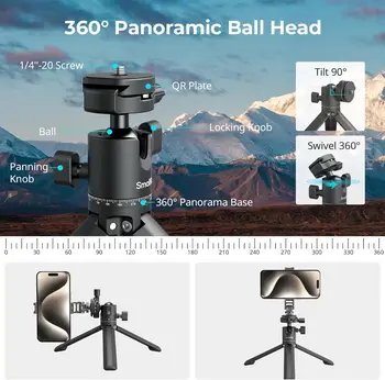 SmallRig Portable Mini Desktop Tripod, Aluminum Alloy Compact Small Tabletop Tripod with 360 Ball Head, 1/4 Screws Quick detail image