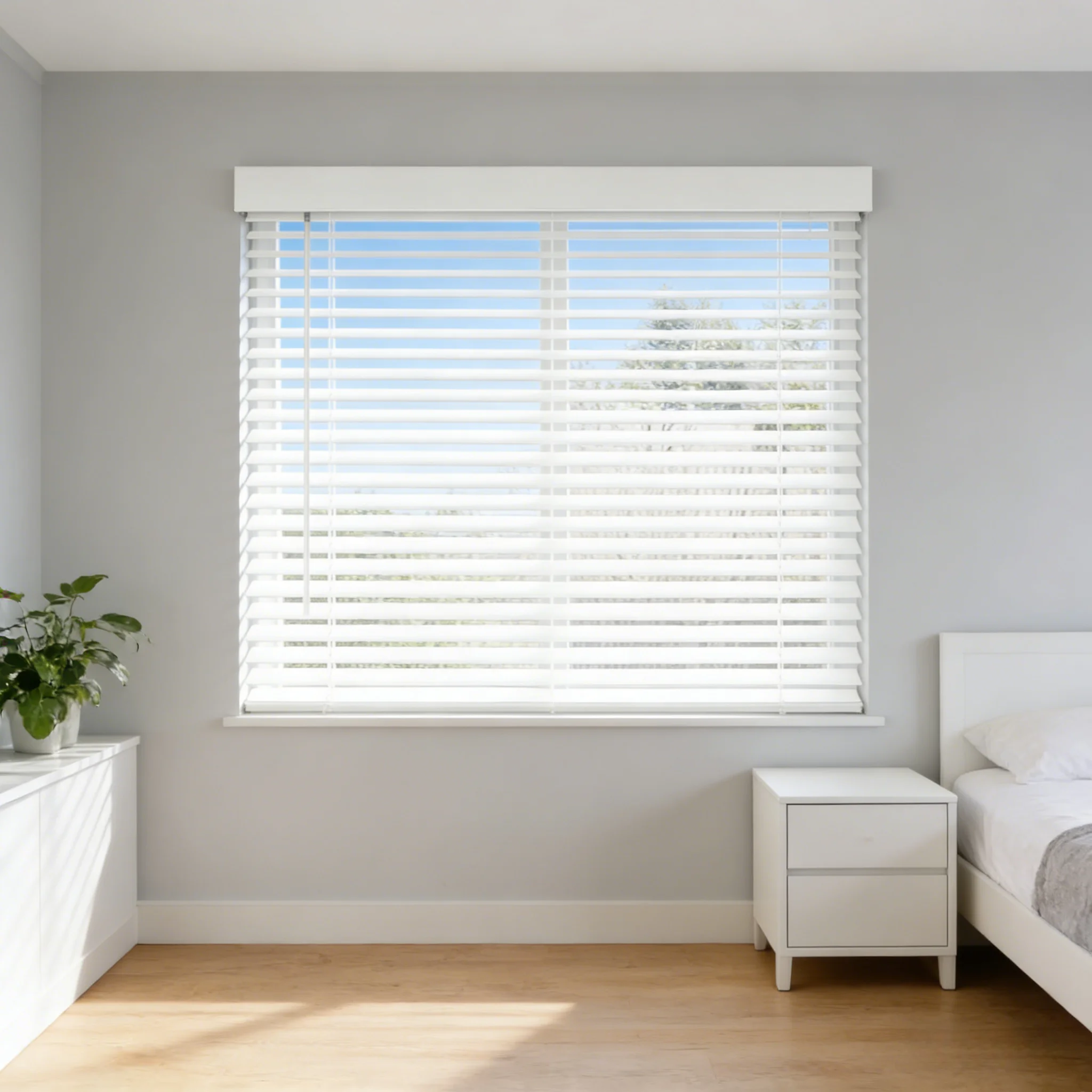ม่านบังแดดแนวเวเนเชียน (Venetian Blinds) ทำจาก PVC ไม่มีเชือก สามารถปรับขนาดได้ตามความต้องการ และกรองแสงได้