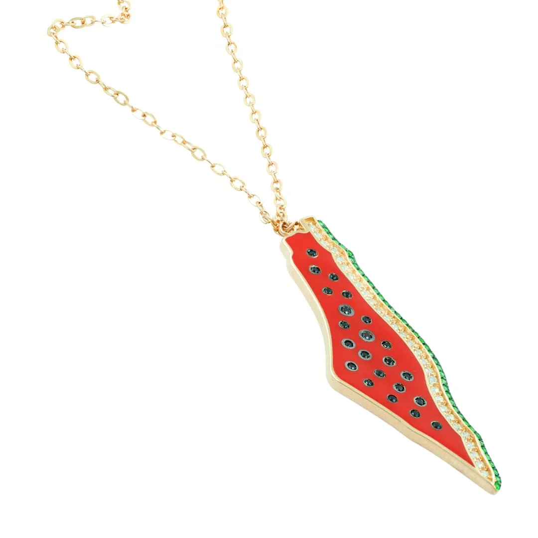 Enamel Palestine Flag Necklace - Stainless Steel, 55cm Chain, Cultural Pride & Solidarity Jewelry