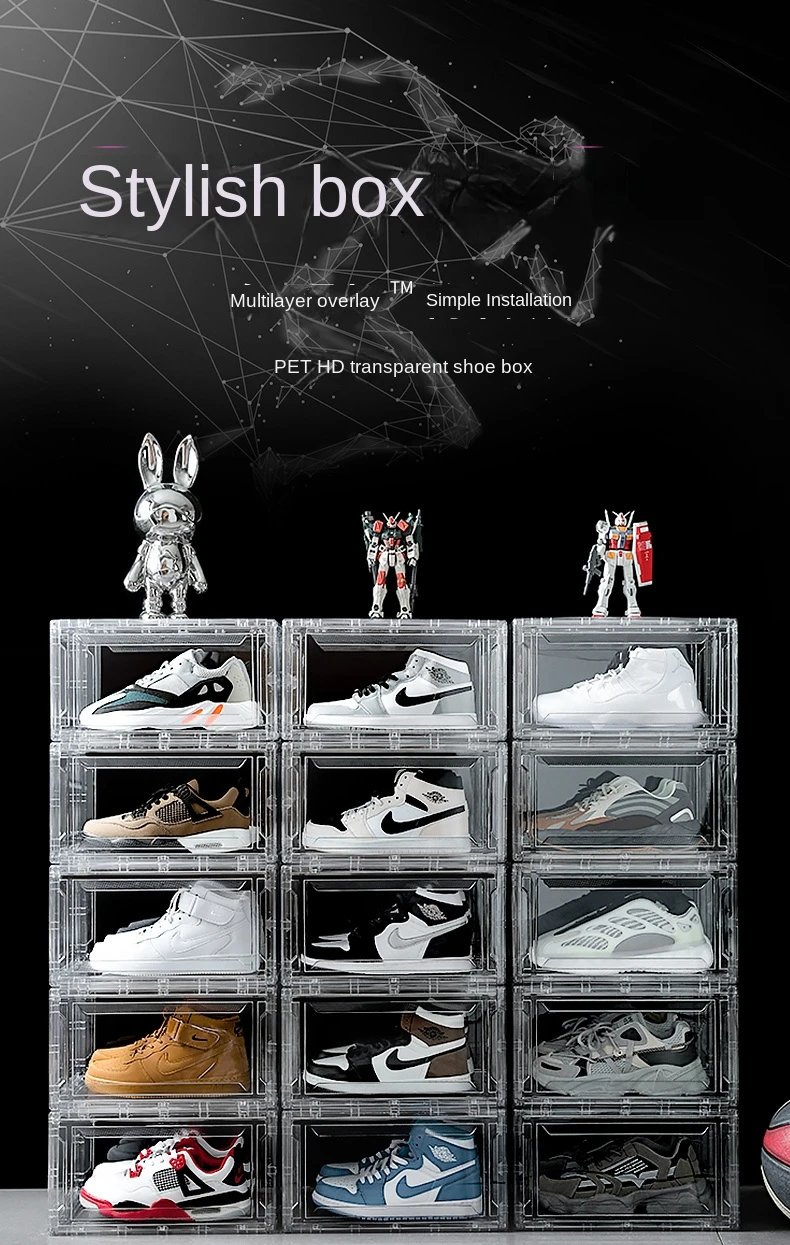 Magnetic Stackable Foldable Plastic Transparent Clear Shoe Container ...
