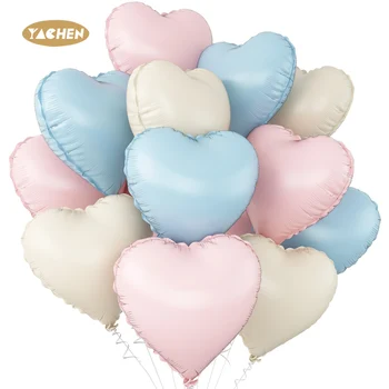 YACHEN 12Pcs 18inch Cream White Baby Pink Blue Heart Shaped Foil Helium Balloons for Baby Shower Gender Reveal Party Decorations