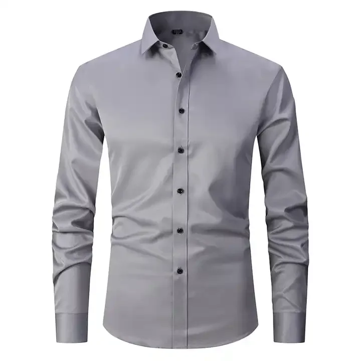High Quality Cotton Polyester Long Sleeve Dress Shirt Mens Solid Color ...