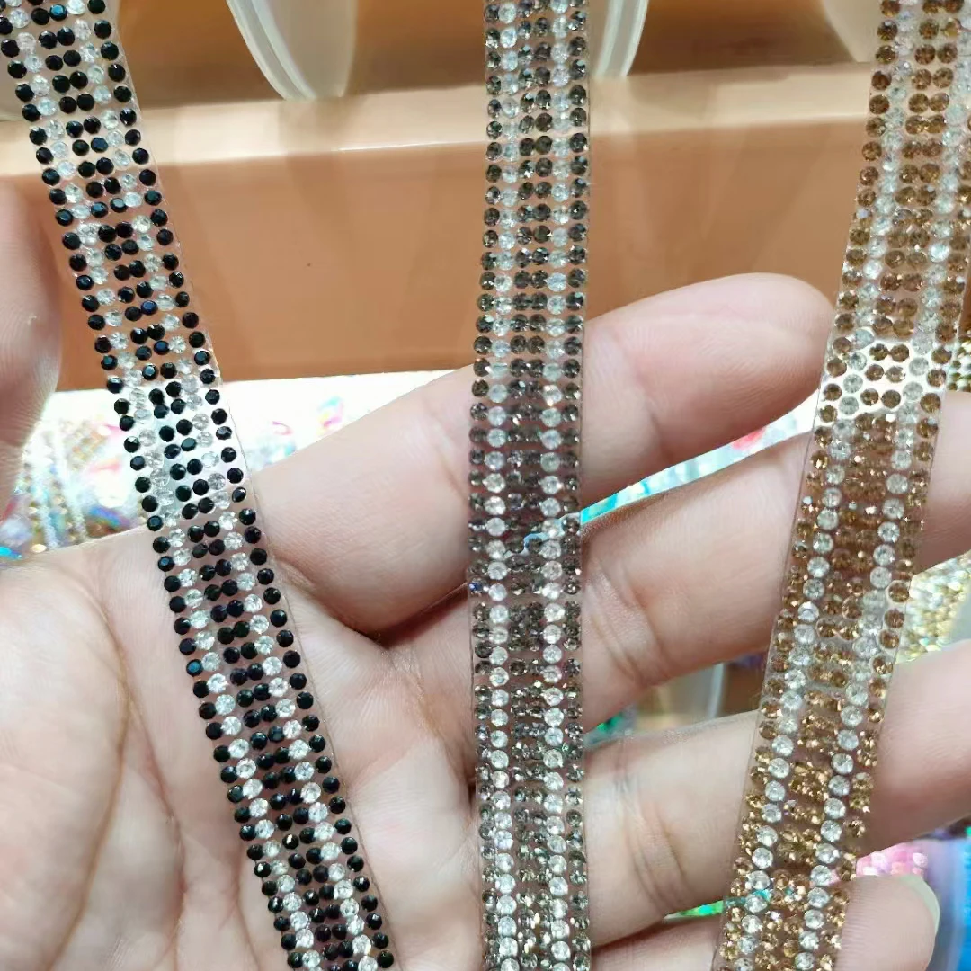 Self Adhesive Crystal Rhinestone Diamond Ribbon Trim Sheet Hotfix Bling Rhinestone Iron on Tape for Shoes  Crafts Decoration
