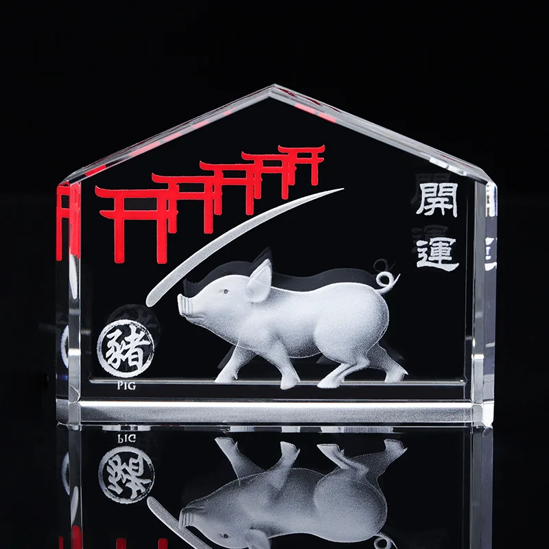 Factory Popular Custom 12 Zodiac 3D Animals Engraving New Design Crystal Block Small Glass Crystal Souvenir Gifts Decor supplier