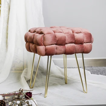 HStex 2021 Living Room Furniture Custom Beauty Modern Round Velvet pink Ottoman Home Stool