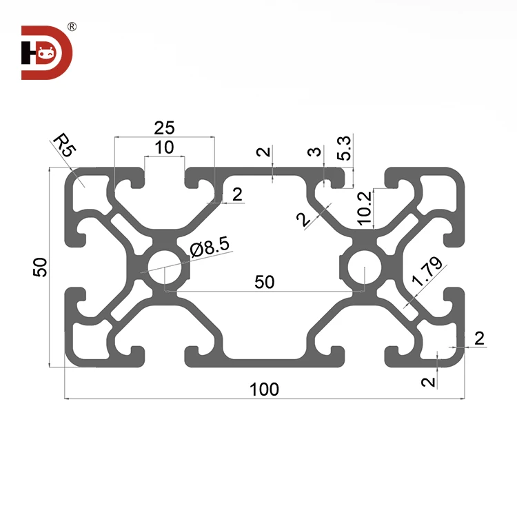 product 50100 industrial extruded aluminum profile 50100 aluminum alloy profile equipment rack processing inner holes 85-3