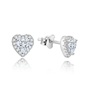 925 Sterling Silver Rhodium Plated Heart Stud Earrings | Double Heart-Shaped Cubic Zirconia | Hypoallergenic Gift for Women