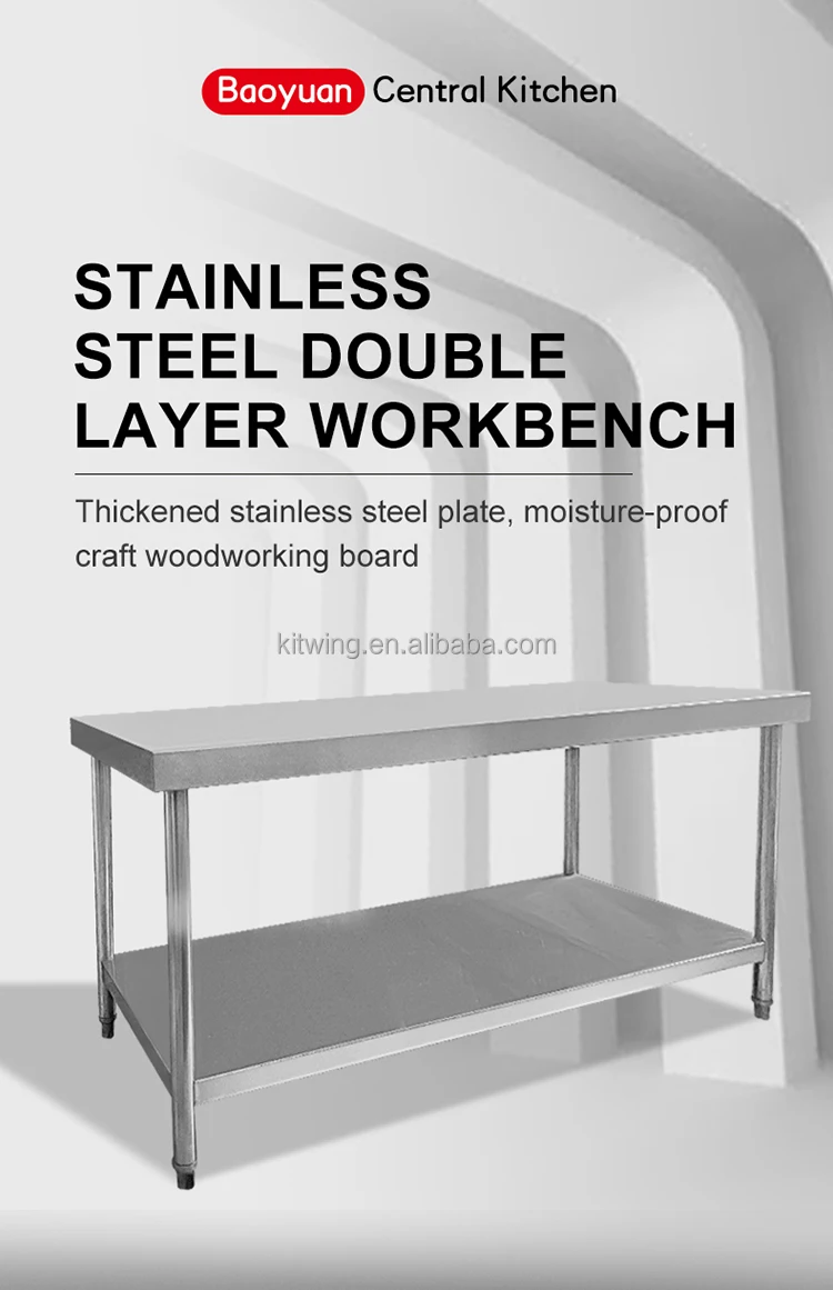 Commercial Kitchen Worktop Wooden Working Table Bench With Adjustable ...