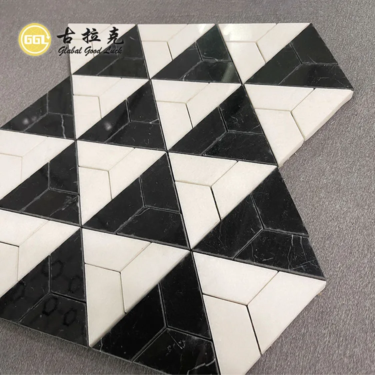 Modern Style Polished Thassos White And Black Nero Marquina Mosaic Marble Tile