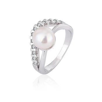 Fashion luxury women wedding engagement 925 sterling silver finger custom moissanite zircon diamond freshwater pearl ring