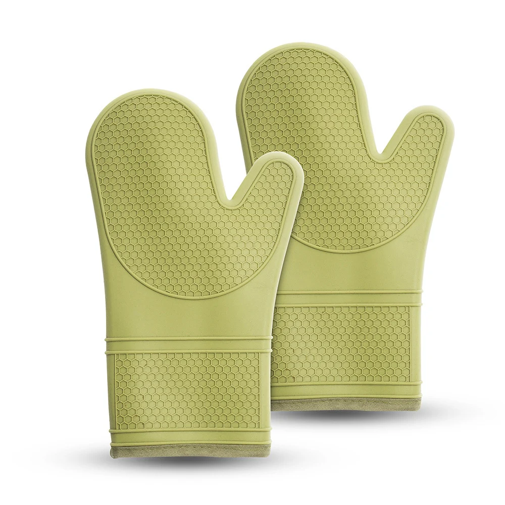 Heat Resistant Silicone Oven Mitts Set Soft Quilted Lining Extra Long Waterproof Flexible Gloves for Cooking and BBQ Kitchen details