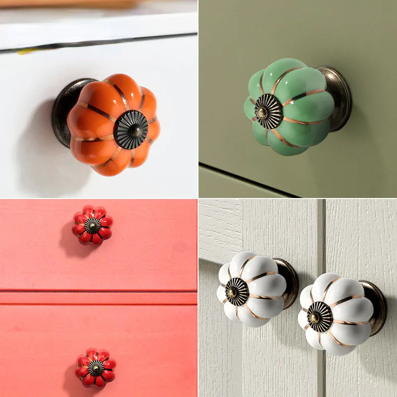 New Arrival Ceramic  European Simple Retro Pumpkin Cabinet handle Drawer Pulls door knob furniture handles  