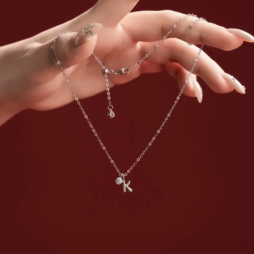 KAKODIY Initial Necklace Rhodium Plated 925 Sterling Silver 5A Zirconia Small Letters -K- Initial Pendant Necklace for Women detail 3