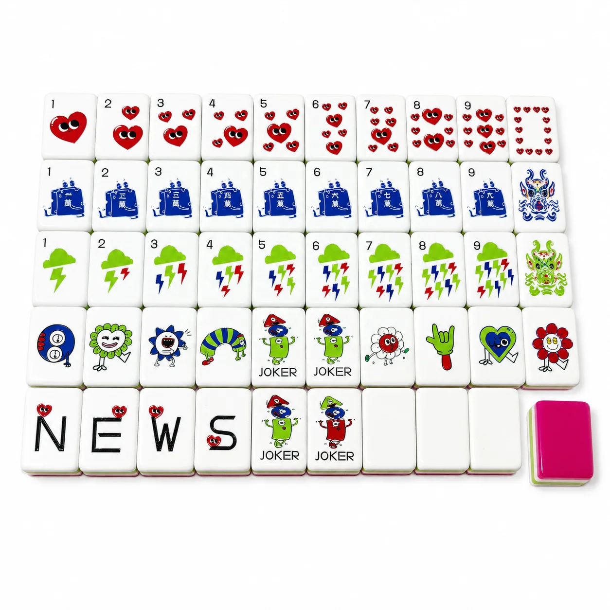 Custom Cute Cartoon American Mahjong Set Acrylic Tiles Complete 166-Tile with Racks Pusher for Family Party Game Night