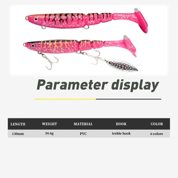 Cheery AGS628/1 130mm 34.6g 6-Color 3D PVC T-Tail Swimming Rattle Ball Soft Bait with Hooks for Freshwater/Saltwater Fishing – Soft Lure – view 4