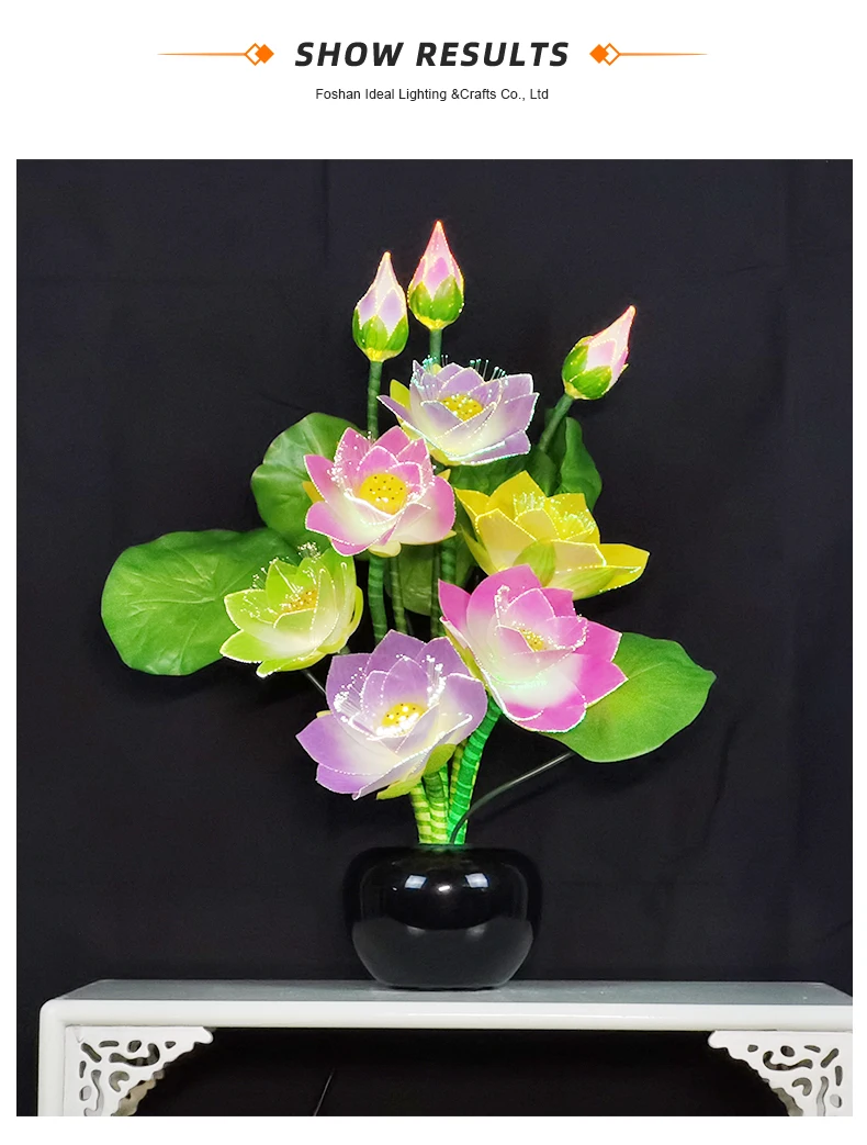 Custom Nine Colorful Lotus Artificial Flower Lamp Plastic Artificial