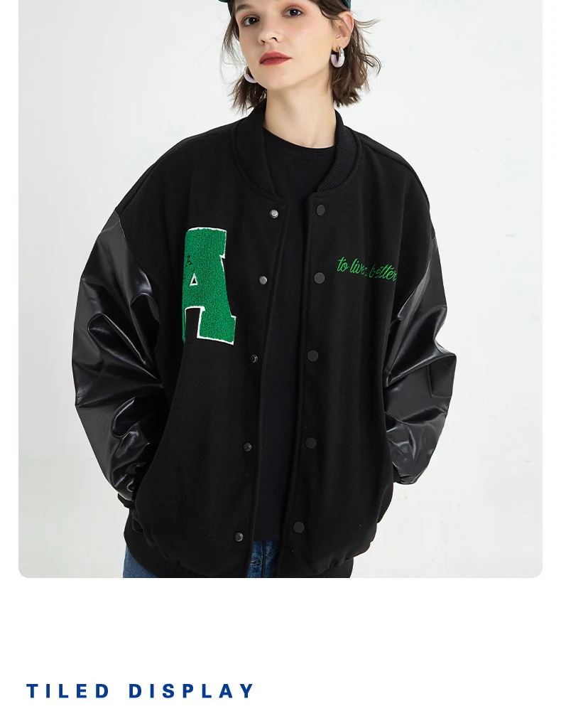 Oem Embroidery Patches Men Letterman Jacket Baseball Leather Street