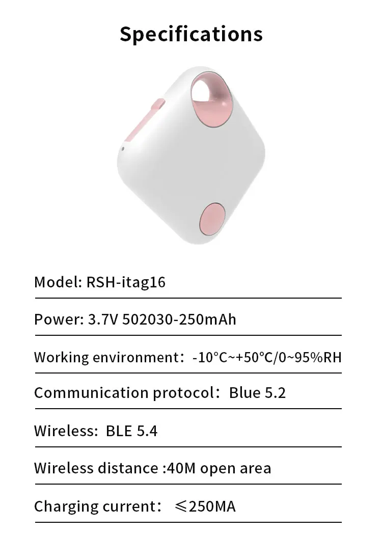 RSH MFi Certified Mini GPS Tracker Type C Rechargeable Key Finder Locator for Apple Devices Wallet Luggage Find My Tag for Dogs manufacture