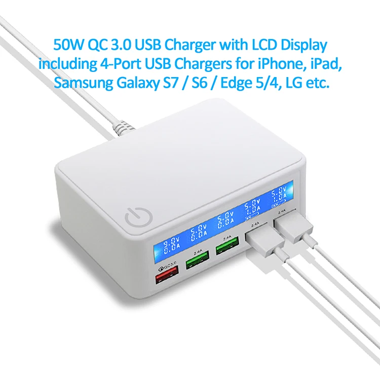QC 3,0 Высокоскоростная умная зарядка Мульти Usb зарядное устройство 5 портов Usb концентратор с ЖК-дисплеем