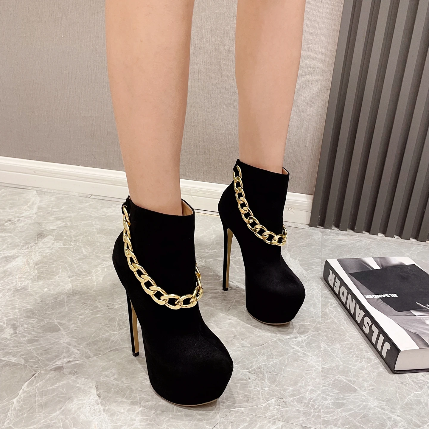 Women's Sexy High Heel Ankle Boots Short Pole Striper Footwear