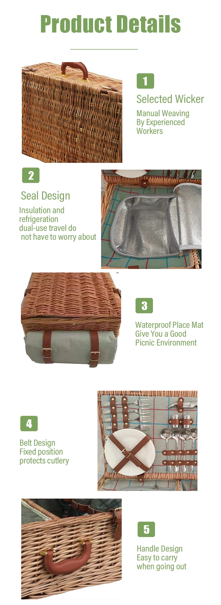 Willow Picnic Basket 4 Person Outdoor Wicker Hamper Set Plates Cutlery ...