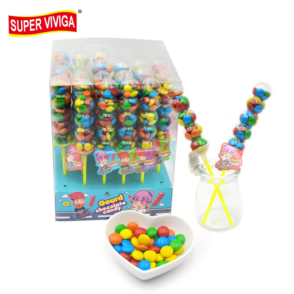 Halal Gourd Shaped Lollipop Toy Candy with Sweet Chocolate Bean