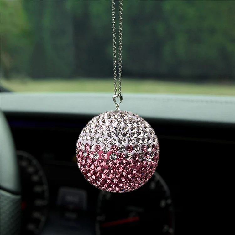 New Fashion Bling Bling Stainless Steel Rhinestone Car Auto Rearview Mirror Hanging Decoration Ball
