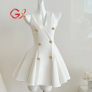 GX6994 Fashion Summer 2026 Clothing Boutique Sleeveless Deep V-Neck Elegant Mini Dress Elegant Women Party A-line Dresses