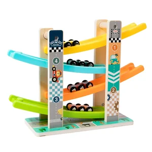 Multi-functional 4 Floors Race Traffic Train Tracking Wooden Cars Toy Educational Learning Games for Kids Toddler Boys & Girls