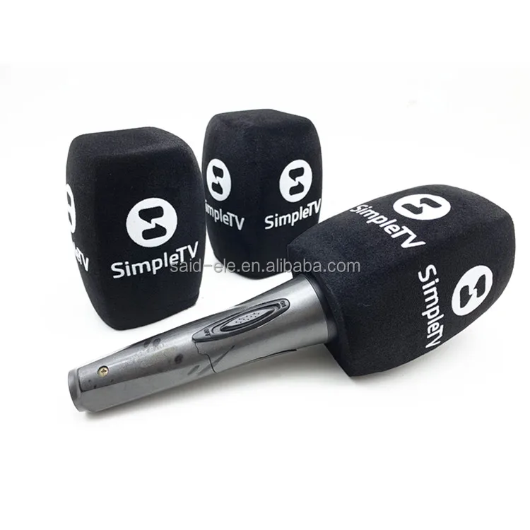 Custom Design High Density Sound Absorbing Wind Resistant Polyurethane Microphone Foam with logo Printed for Outdoor Interview