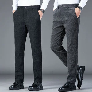 Men's Woolen Fabric Trousers Wrinkle-resistant Straight-leg Autumn and Winter Thickened Loose Business Casual Pants