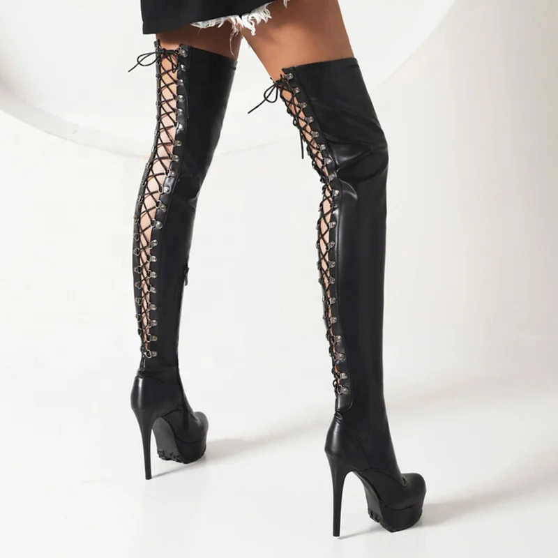 Summer Large Size 48 Back Lace up Thigh High Boots Women's Stiletto ...