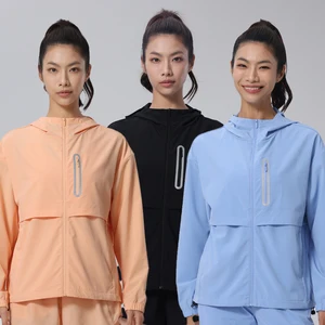 Windproof Long Sleeve Women's Sportswear Workout Fitness Yoga Jacket Breathable Stretch Running Cycling Sports Yoga Jackets