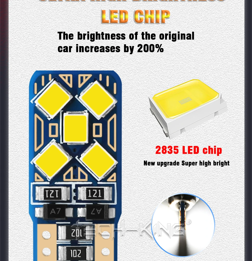 TECH-KING LED Side Light Car T10 W5w 194 168 2835 10smd Bulb Canbus Width Indicator Bulb Rear Box Light License Plate Light
