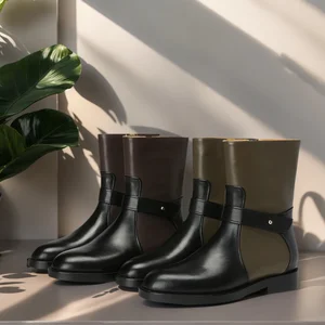 New Fashion High-heeled Short Ankle Boots for Women Chunky Heel Round Toe Genuine Leather Upper Warming Autumn/Winter Style