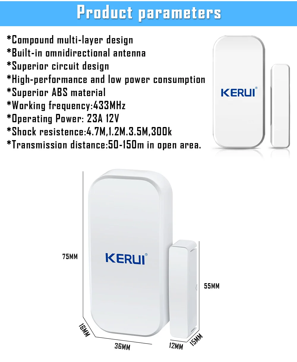 Home Security Alarm 433 MHhz Open Close Door and Window Contact Alarm Door Alarm System Wireless Door Sensor