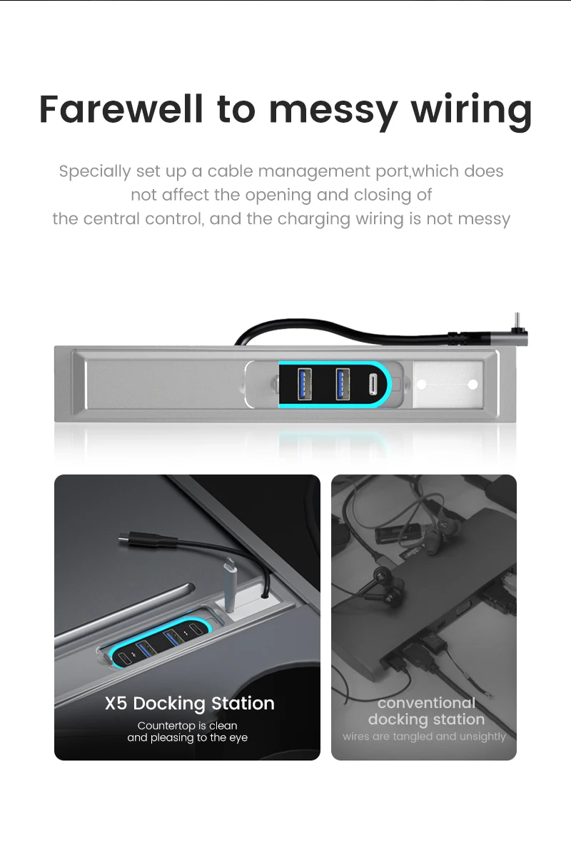 Model Y Docking Station  QC Docking Station with LED Light -Slide Cover USB Center USB Hub for Teslas Model 3 Model Y
