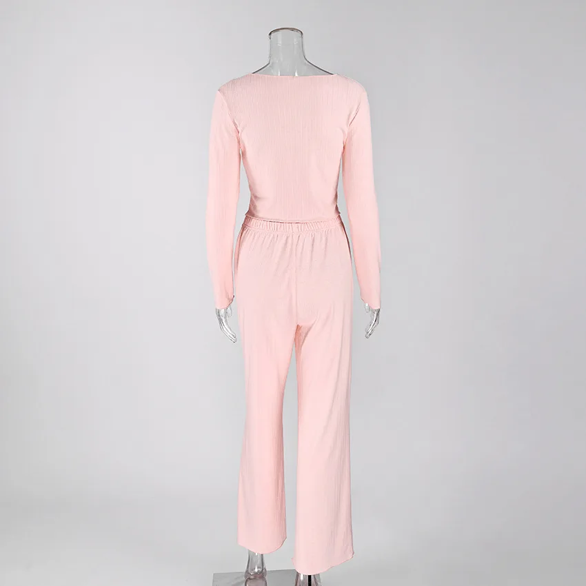 Women Bow Pajama Set V Neck Long Sleeve Sleepwear Soft Two Piece Lounge Outfit for Autumn Winter and Christmas — detail