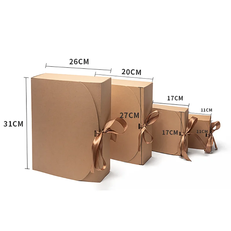 Egendesignet gullfolie-trykket brettbar kraftpapir-gavepakkeboks med sløyfe og logo, myk boks for stearinlys eller lommebok