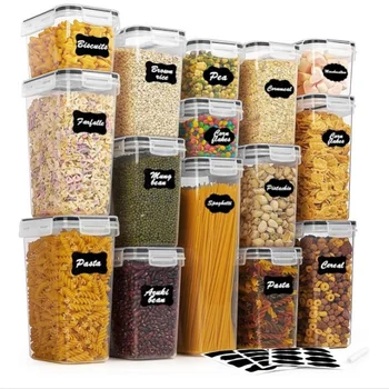 15 pack Kitchen pantry organizition flour Sugar Cereal Plastic Dry Food Canisters Airtight Food Storage Containers Set