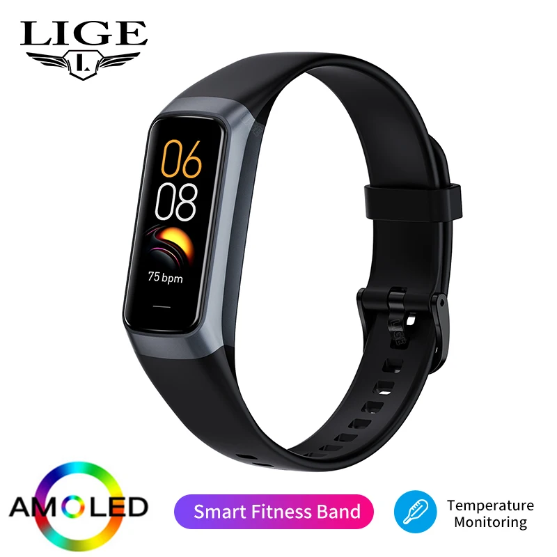 LIGE BW0459 Novo Smartwatch Feminino e Masculino Smartband com Tela AMOLED Rastreador Fitness Medidor de Pressão Arterial...
