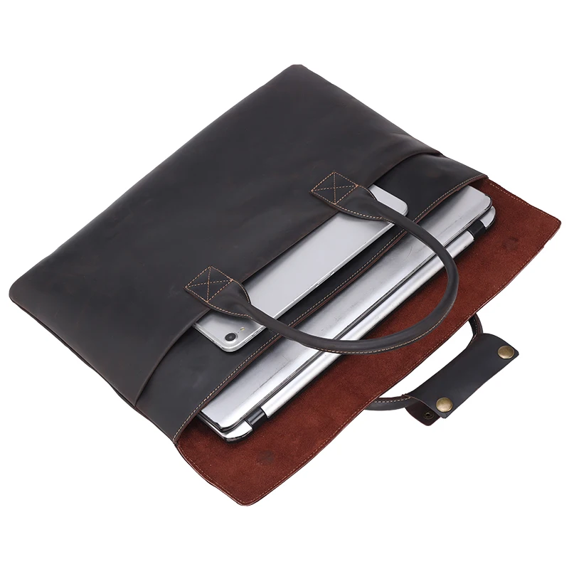 New Design Customized Logo Simple Style Genuine Leather Bag for Men Brief Case Full Grain Crazy Horse Leather Briefcase