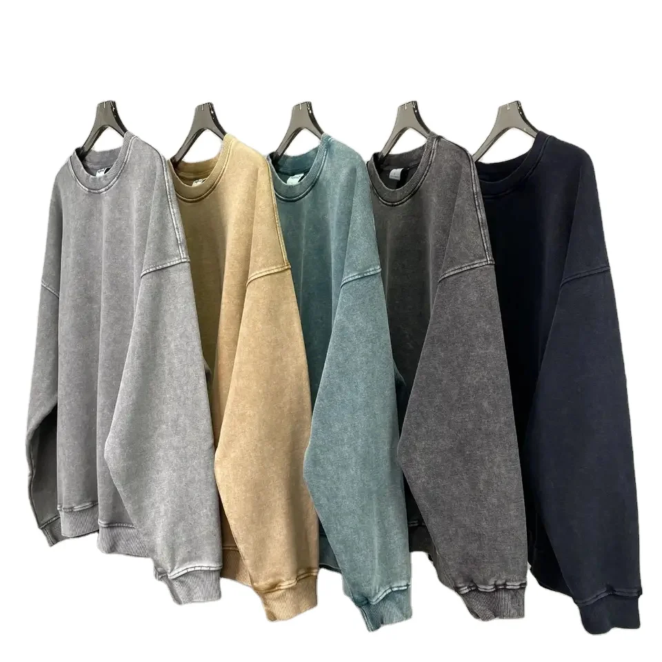 Acid Wash Sweatshirt for Men - Vintage Crew Neck Style