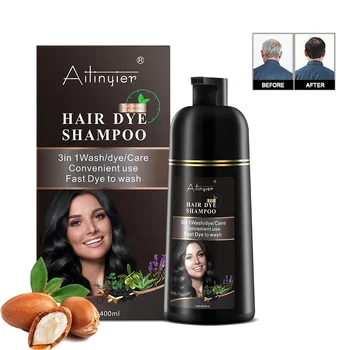 High premium dark light brown hair color shampoo long lasting formula without chemicals hair blacken